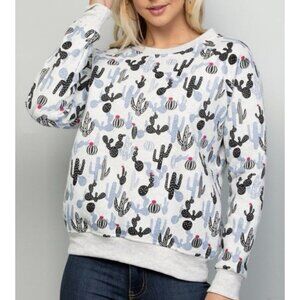 LA Soul Size S Blue Cactus Sweatshirt Crew Neck Long Sleeves Cotton Poly Blend